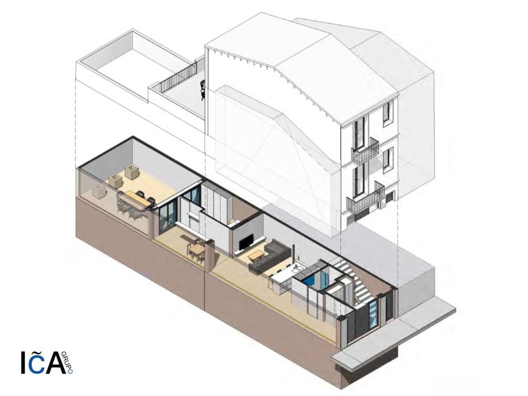 Vista de la primera planta en BIM de la reforma integral en Badalona realizada por ICA-Grupo.